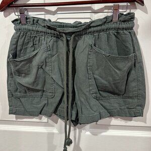 Universal Thread Linen Blend Olive Green Paperbag Shorts Women's Medium 321
